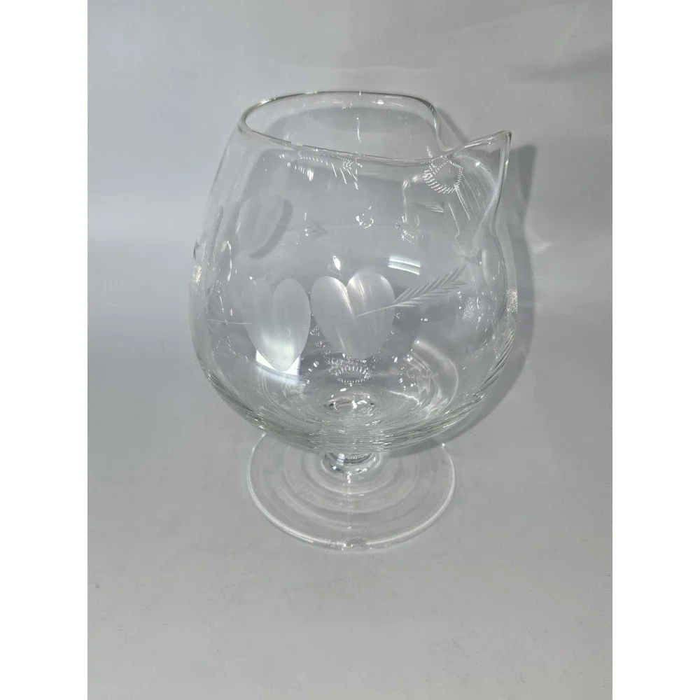 Vintage Pinched Spout Brandy‎ Snifter Glass Etched Hearts